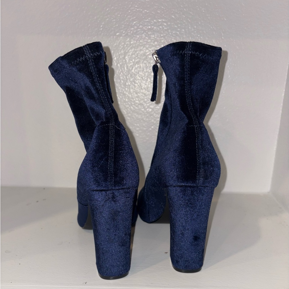 Steve Madden Navy Velvet Block Heel Ankle Boots - Picture 4 of 13
